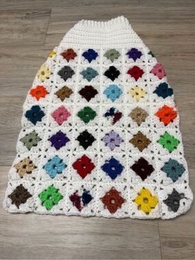 Extra Large Handmade White Granny Square Crochet Dog Sweater